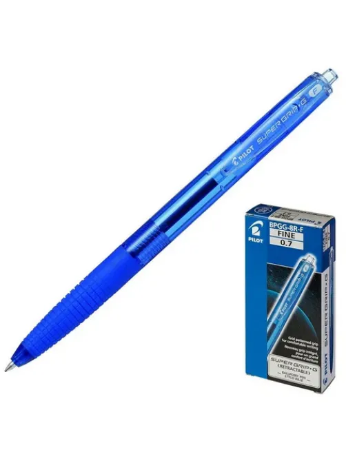 Ручка шариковая автоматическая с грипом PILOT Super Grip G, СИНЯЯ, 0,7 мм, линия 0,22 мм, BPGG-8R-F, BPGG-8R-F L