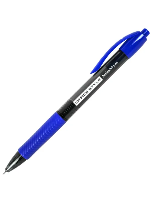 Ручка шариковая автоматическая с грипом BRAUBERG OFFICE STYLE, СИНЯЯ, игольчатый наконечник 0,7мм, линия 0,35мм, тонированный корпус, 144210