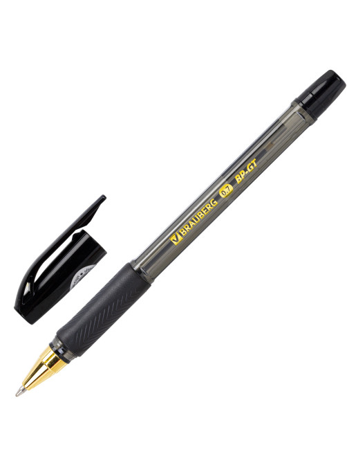 Ручка шариковая BRAUBERG BP-GT GLD BLACK, ЧЕРНАЯ, корпус тонированный, пишущий узел 0,7 мм, линия письма 0,35 мм, 144507