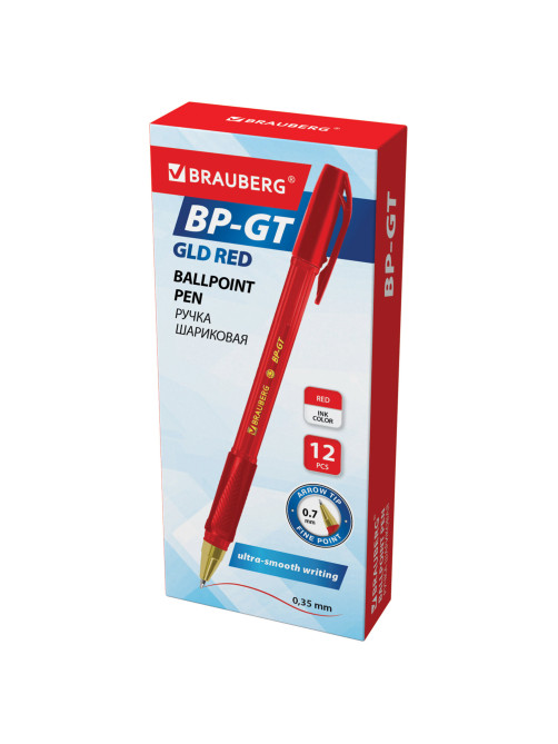 Ручка шариковая BRAUBERG BP-GT GLD RED, КРАСНАЯ, корпус тонированный, пишущий узел 0,7 мм, линия письма 0,35 мм, 144506