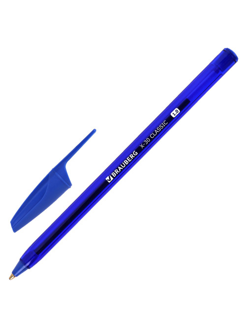 Ручки шариковые BRAUBERG X-30 CLASSIC, КОМПЛЕКТ 12 ШТ., СИНИЕ, пишущий узел 1 мм, линия письма 0,5 мм, 144332