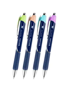 Ручка шариковая автоматическая с грипом BRAUBERG DELTA CLIP, СИНЯЯ, ассорти, узел 0,7 мм, линия письма 0,35 мм,144201