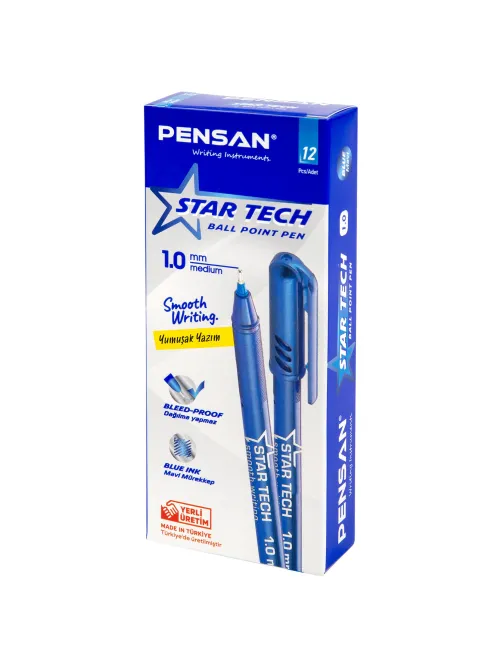 Ручка шариковая масляная PENSAN Star Tech, СИНЯЯ, игольчатый узел 1 мм, линия 0,8 мм, 2260/12