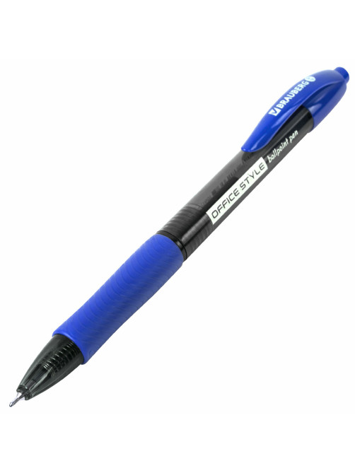 Ручка шариковая автоматическая с грипом BRAUBERG OFFICE STYLE, СИНЯЯ, игольчатый наконечник 0,7мм, линия 0,35мм, тонированный корпус, 144210