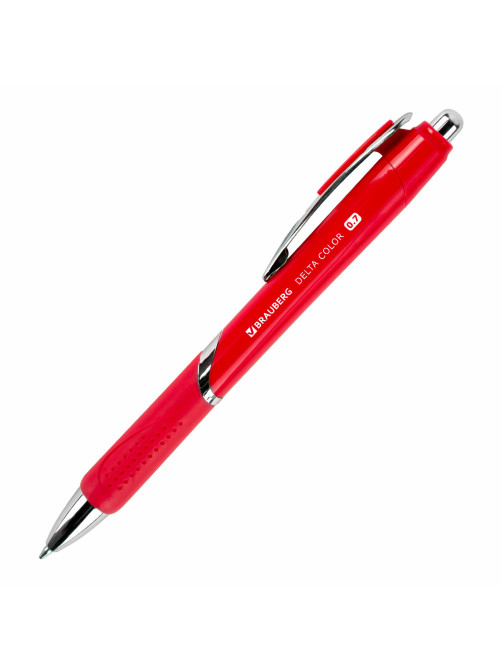 Ручка шариковая автоматическая с грипом BRAUBERG DELTA COLOR, СИНЯЯ, ассорти, узел 0,7 мм, линия письма 0,35 мм, 144202