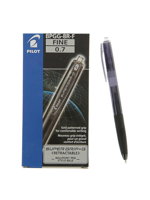 Ручка шариковая автоматическая с грипом PILOT Super Grip G, ЧЕРНАЯ, линия 0,22 мм, BPGG-8R-F B