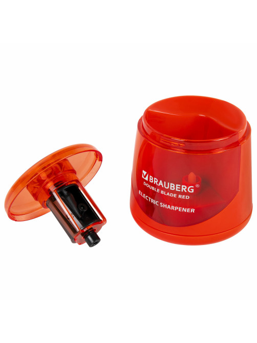 Точилка электрическая BRAUBERG DOUBLE BLADE RED, двойное лезвие, питание от 2 батареек АА, 271338