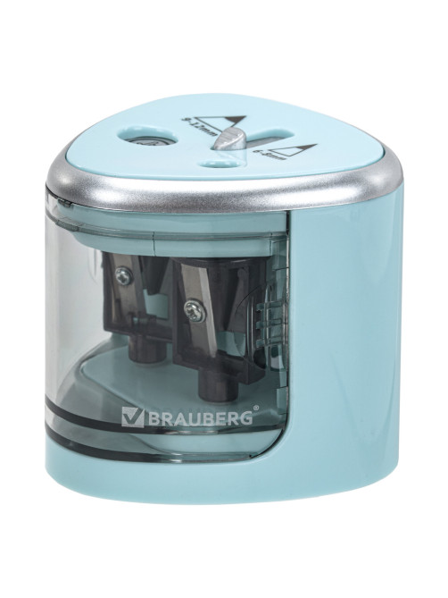 Точилка электрическая BRAUBERG DUAL (для 2 диаметров карандашей!), 4 батарейки АА, голубая, 270578