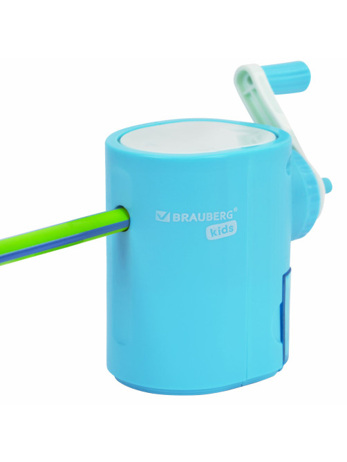 Точилка механическая BRAUBERG KIDS, для простых и цветных карандашей, корпус голубой, крепление к столу, 272005