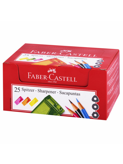 Точилка FABER-CASTELL, с контейнером, прямоугольная, пластиковая, детали флуоресцентные, ассорти, 581525