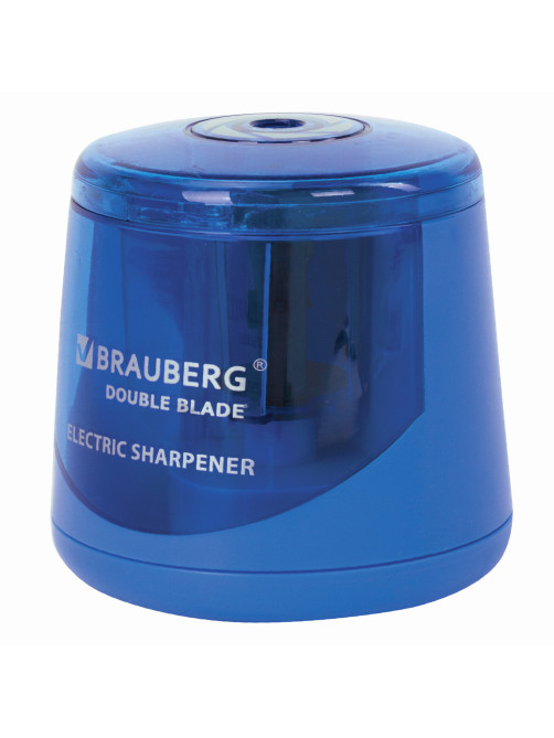 Точилка электрическая BRAUBERG DOUBLE BLADE BLUE, двойное лезвие, питание от 2 батареек AA, 229605