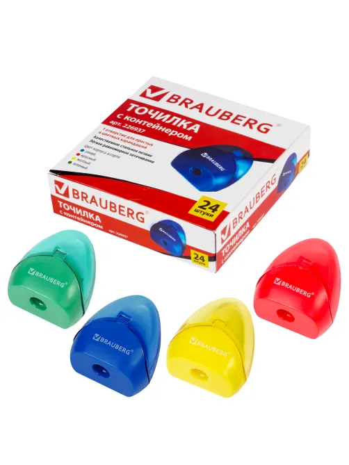 Точилка BRAUBERG BELL с контейнером, пластиковая, конусообразная, цвет корпуса ассорти, 226937