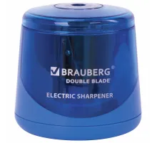 Точилка электрическая BRAUBERG DOUBLE BLADE BLUE, двойное лезвие, питание от 2 батареек AA, 229605