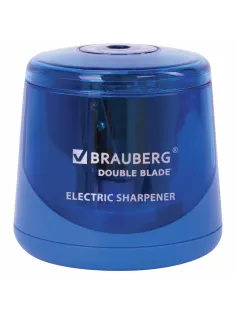 Точилка электрическая BRAUBERG DOUBLE BLADE BLUE, двойное лезвие, питание от 2 батареек AA, 229605