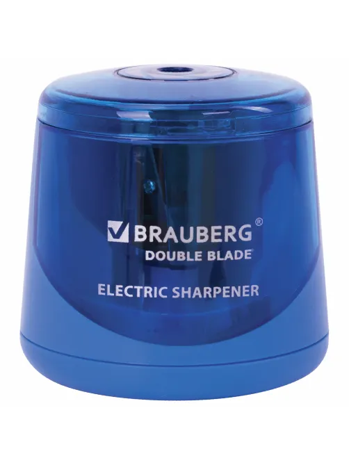 Точилка электрическая BRAUBERG DOUBLE BLADE BLUE, двойное лезвие, питание от 2 батареек AA, 229605