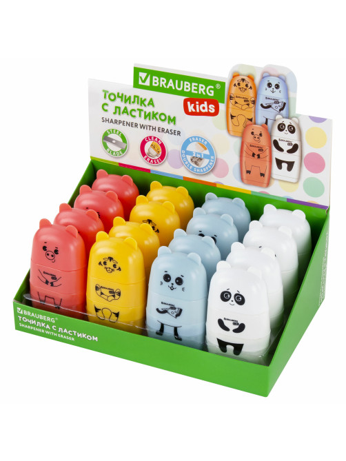 Точилка с ластиком 2 в 1 BRAUBERG KIDS 