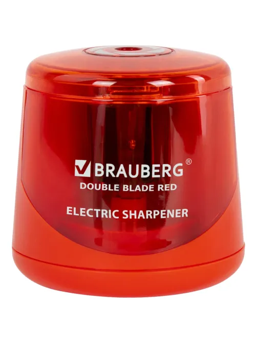 Точилка электрическая BRAUBERG DOUBLE BLADE RED, двойное лезвие, питание от 2 батареек АА, 271338