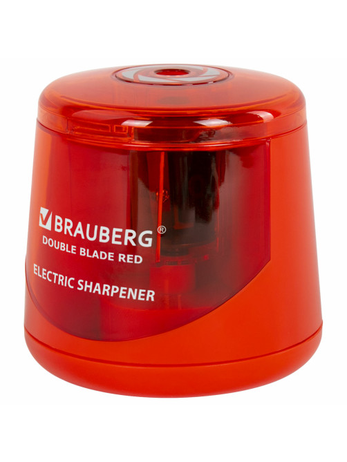 Точилка электрическая BRAUBERG DOUBLE BLADE RED, двойное лезвие, питание от 2 батареек АА, 271338