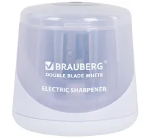 Точилка электрическая BRAUBERG DOUBLE BLADE WHITE, двойное лезвие, питание от 2 батареек, 271337