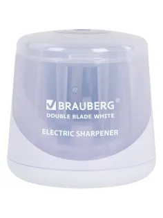 Точилка электрическая BRAUBERG DOUBLE BLADE WHITE, двойное лезвие, питание от 2 батареек, 271337