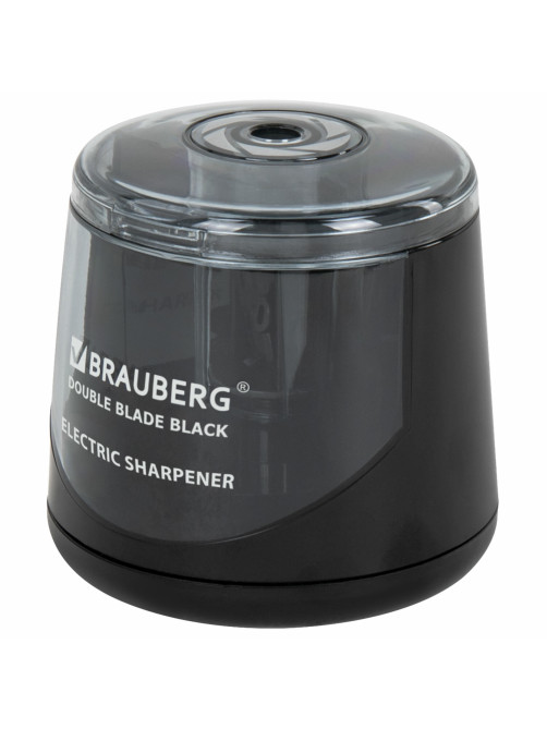 Точилка электрическая BRAUBERG DOUBLE BLADE BLACK, двойное лезвие, питание от 2 батареек АА, 271336