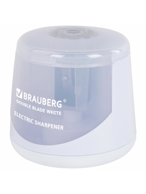 Точилка электрическая BRAUBERG DOUBLE BLADE WHITE, двойное лезвие, питание от 2 батареек, 271337