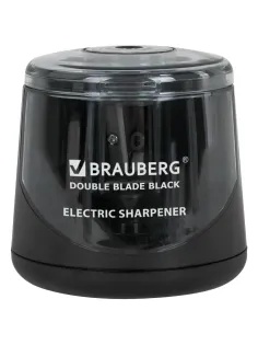 Точилка электрическая BRAUBERG DOUBLE BLADE BLACK, двойное лезвие, питание от 2 батареек АА, 271336