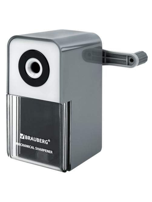 Точилка механическая BRAUBERG CLASSIC, для чернографитных и цветных карандашей, корпус светло-серый, 272002