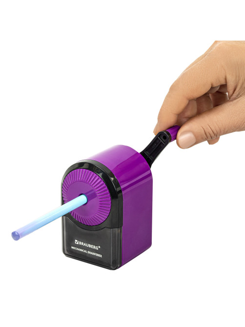 Точилка механическая BRAUBERG ULTRA для чернографитных и цветных карандашей, крепление к столу, цвет корпуса сиреневый с черным, 271341