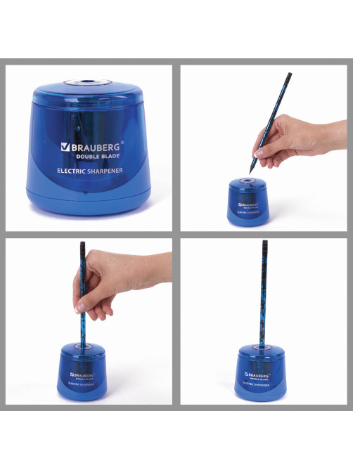 Точилка электрическая BRAUBERG DOUBLE BLADE BLUE, двойное лезвие, питание от 2 батареек AA, 229605