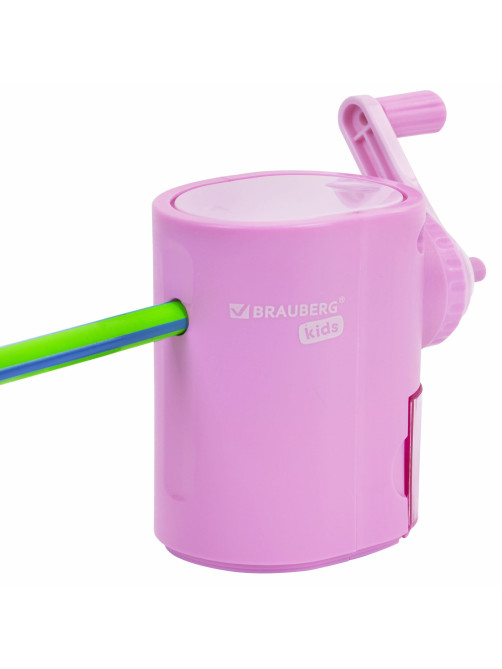 Точилка механическая BRAUBERG KIDS, для простых и цветных карандашей, корпус лавандовый, крепление к столу, 272004