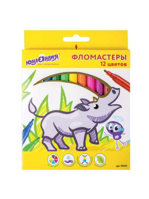 Фломастеры ЮНЛАНДИЯ 12 цветов, 