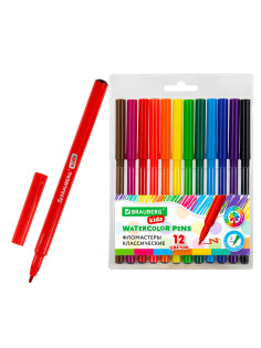 Фломастеры BRAUBERG KIDS КЛАССИЧЕСКИЕ 12 цветов, вентилируемый колпачок, ПВХ-упаковка, 152601