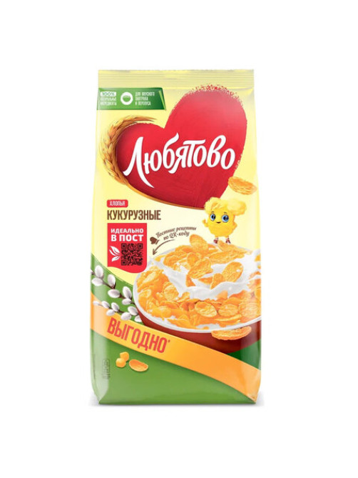 Хлопья кукурузные ЛЮБЯТОВО 600 г, 7200088000_280