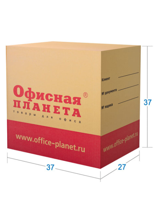 Гофрокороб с логотипом, длина 370 мм х ширина 270 мм х высота 370 мм, марка Т22, профиль В, ОФИСНАЯ ПЛАНЕТА, малый, 500372