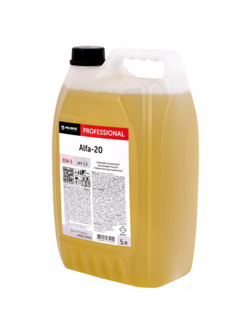 Средство для уборки после строительства моющее, 5 л, PRO-BRITE ALFA-20, кислотное, концентрат, 034-5