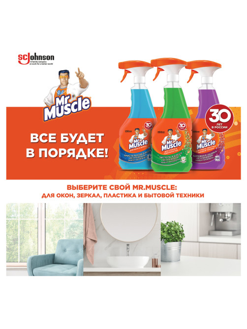 Средство для мытья стекол и зеркал 530 мл, МИСТЕР МУСКУЛ 