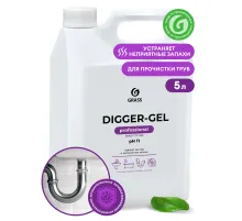 Средство для прочистки канализационных труб (для сантехники) 5,3 кг, GRASS DIGGER-GEL, гель, щелочное, 125206