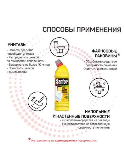 Средство для уборки туалета 750 г, SANFOR WC gel (Санфор гель) 