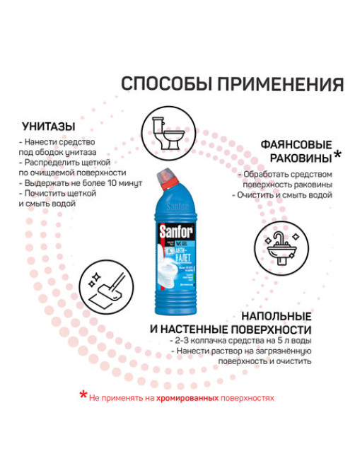 Средство для уборки туалета 750 г, SANFOR WC gel (Санфор гель) 