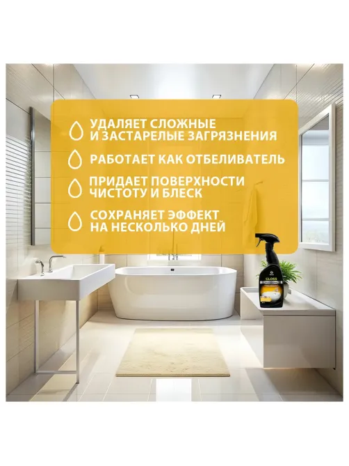 Средство для чистки сантехники кислотное 600 мл, GRASS GLOSS PROFESSIONAL, триггер, 125533