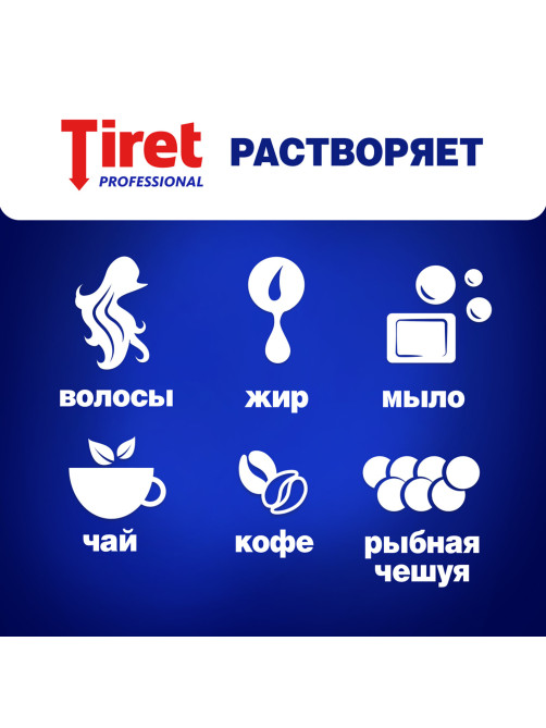 Средство для прочистки канализационных труб 1 л, TIRET (Тирет) Professional, гель