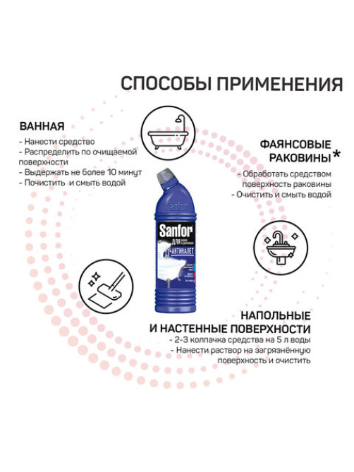 Средство для чистки ванн и душевых 750 г, SANFOR (Санфор) 