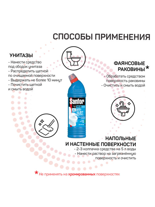 Средство для уборки туалета 750 г, SANFOR WC gel (Санфор гель) 