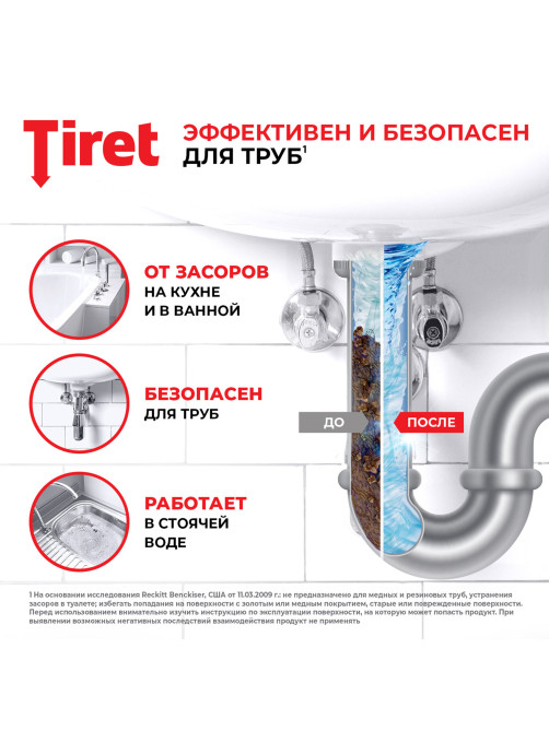 Средство для прочистки канализационных труб 1 л, TIRET (Тирет) Professional, гель