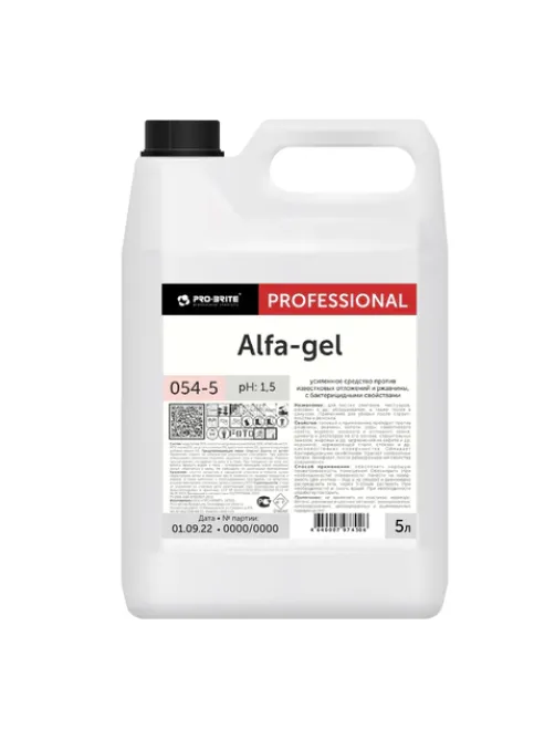 Средство для уборки санитарных помещений 5 л, PRO-BRITE ALFA-GEL, кислотное, концентрат, гель, 054-5