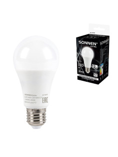Лампа светодиодная SONNEN EXTRA, 12 (100) Вт, Е27, груша, нейтральный белый, 30000 ч, LED A60-12W-4000-Е27, 457895