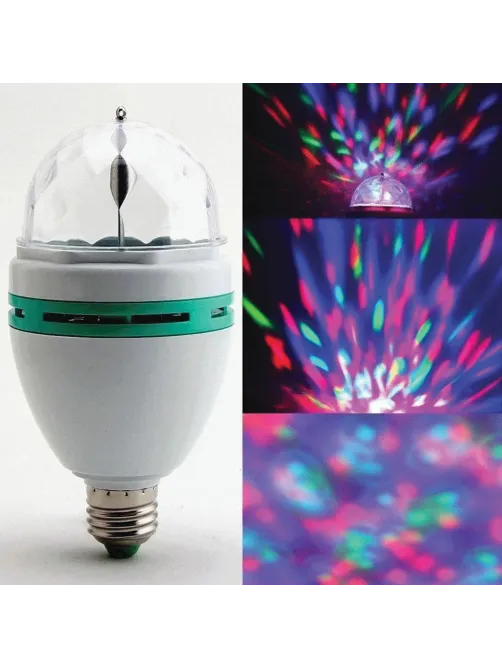 Светодиодная проекционная DISCO лампа ERGOLUX LED-A75DIS-3W-E27, вращение на 360 градусов, RGB, 14541
