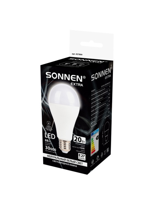 Лампа светодиодная SONNEN EXTRA, 20 (150) Вт, Е27, груша, нейтральный белый, 30000 ч, LED A65-20W-4000-Е27, 457899