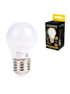 Лампа светодиодная SONNEN EXTRA, 7 (60) Вт, E27, шар, теплый белый, 30000 ч, LED G45-7W-2700-Е27, 457911